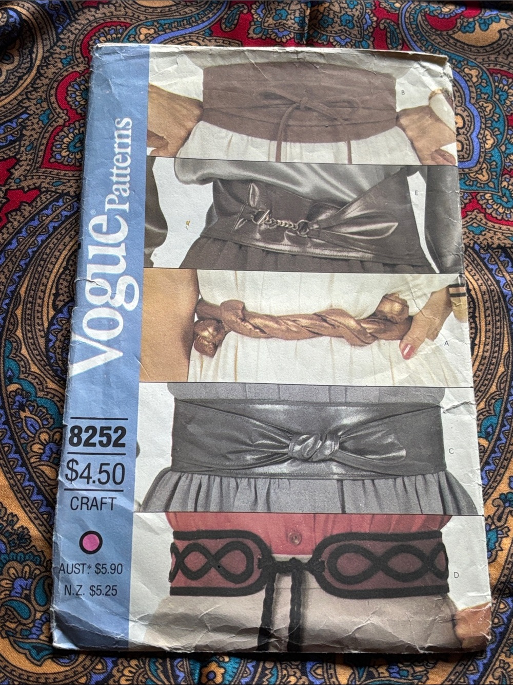 Vintage Vogue 8252 Belt Sash Sewing Pattern Craft Wide Fashion Belts